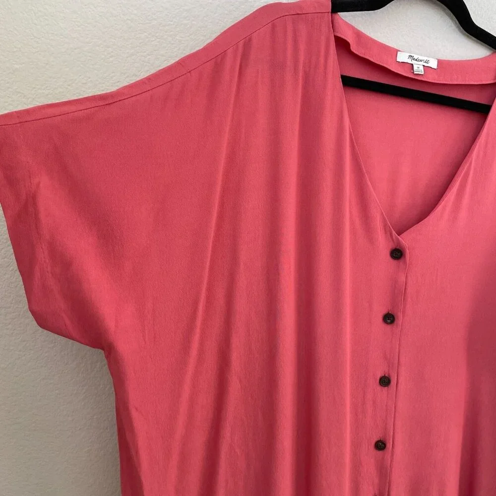 Madewell Womens Plus 3X V Neck Button Up Dress Rose Pink Short Sleeve - Picture 4 of 9